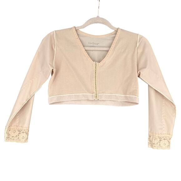 Contour‎ MD Beige Long Sleeves Hook Eye Closure Crop Compression Bra Top Large - Picture 1 of 5